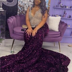 Sparkling Purple Sequin Mermaid Prom Gown
